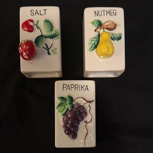 Vintage Ceramic Spice Jars with Fruit Design